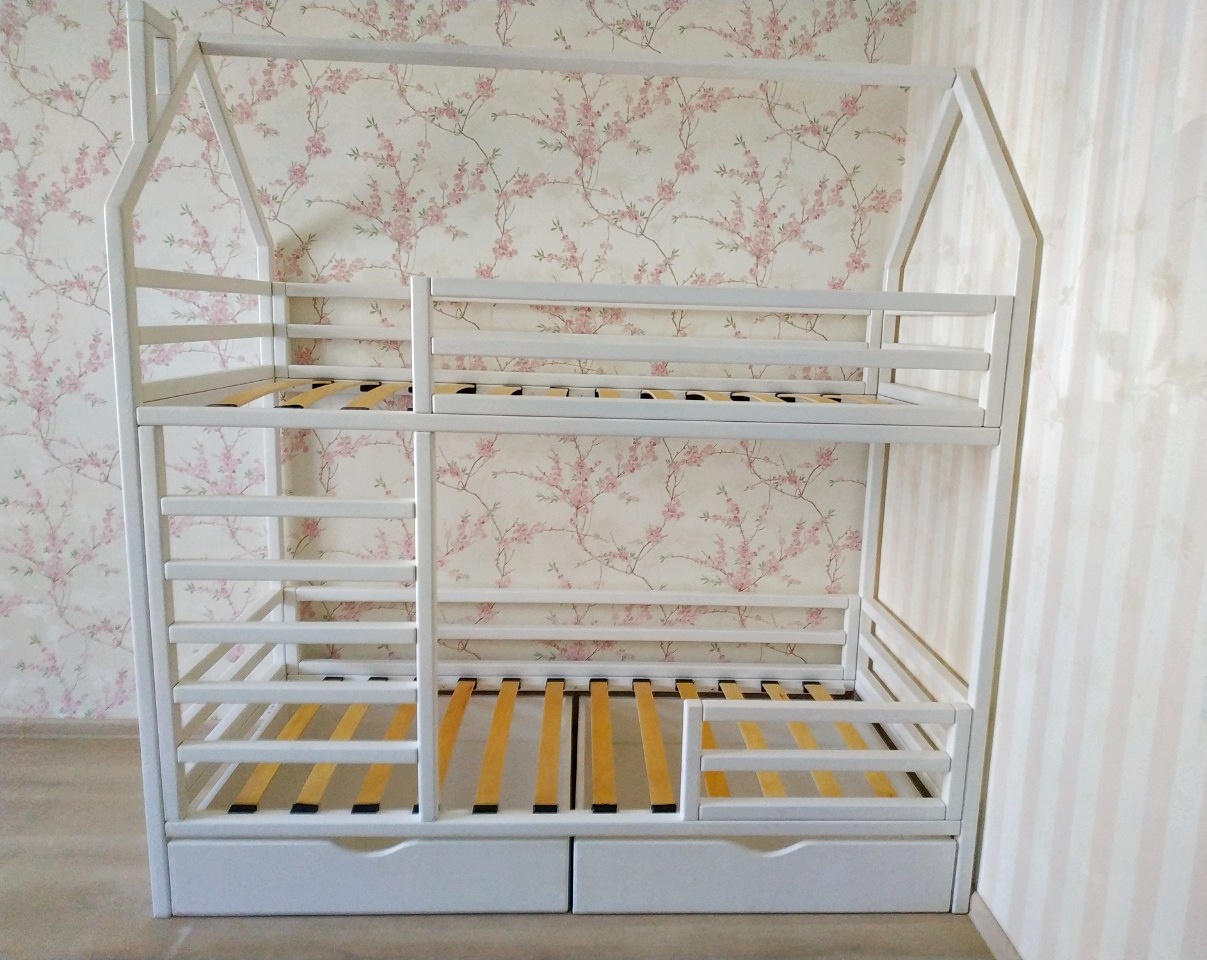 

Двухъярусная кроватка домик SweetHome 180*80 Белая (new_76617)