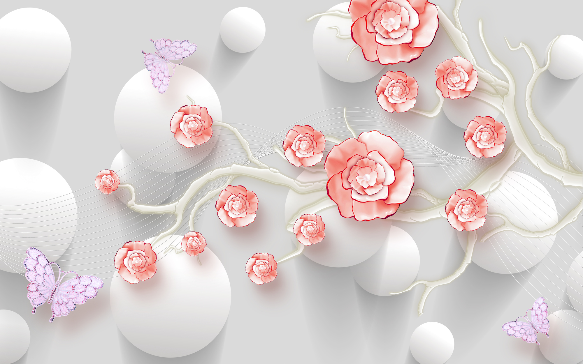 

Фотообои 3D 'Цветы и шары' (5207) , Фреска