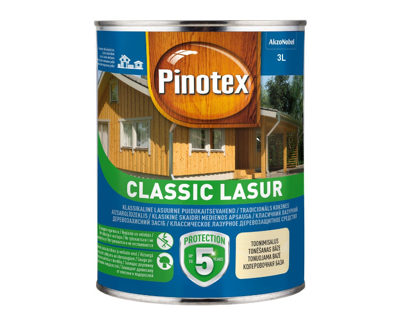 

Лазурь-лак антисептический PINOTEX CLASSIC LASUR для древесины матовый бесцветный 3л