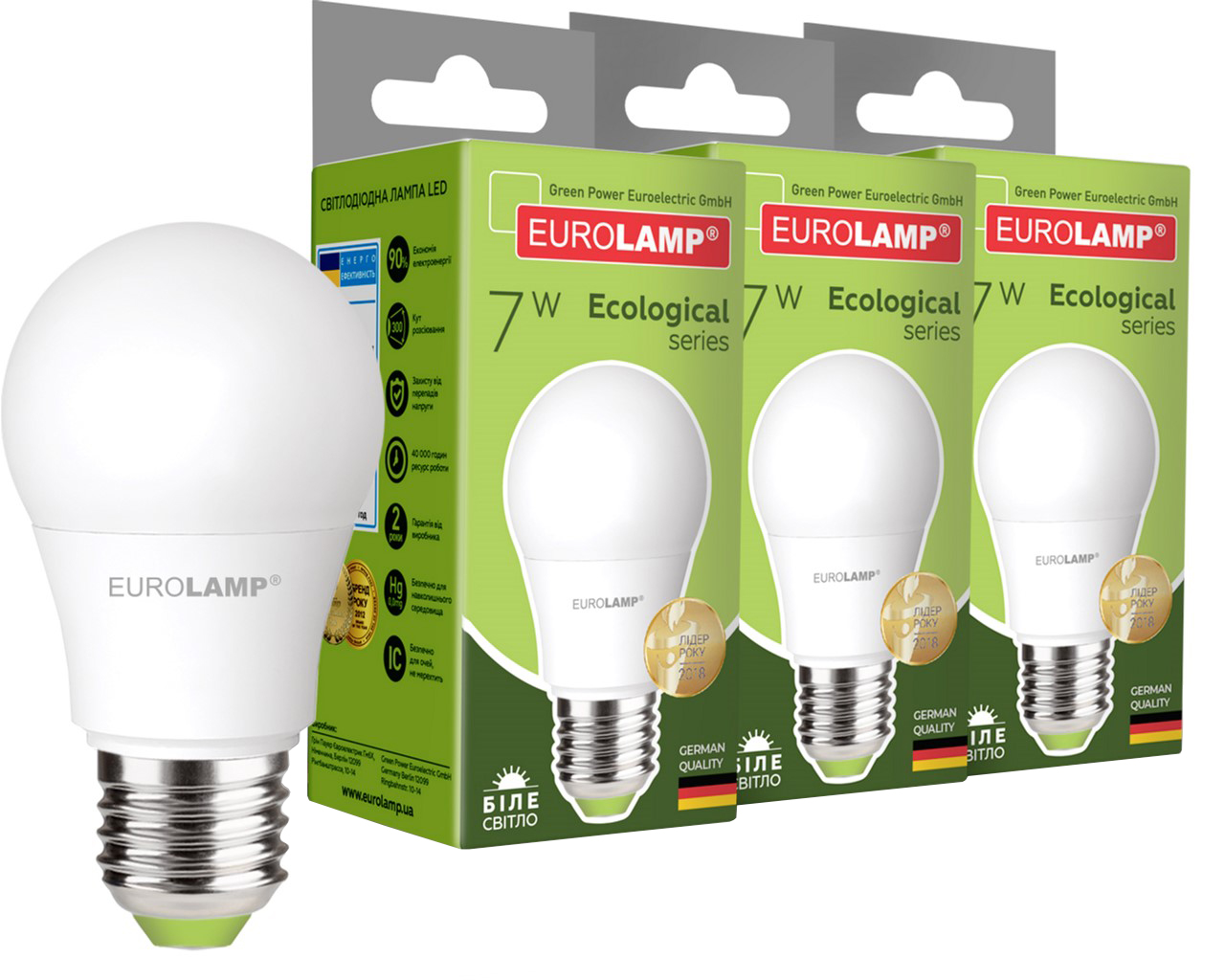 Світлодіодна лампа EUROLAMP А50 7 W E27 4000 K (LED-A50-07274(P)) 3 шт ...