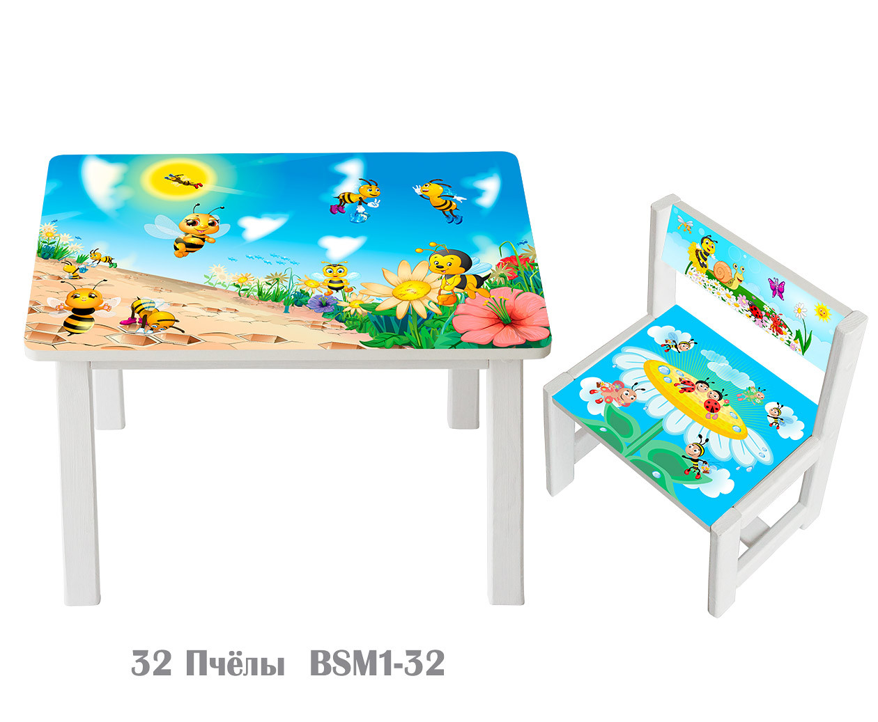 

Детский стол и укреплённый стул Bambi Пчелки BSM1-32 White / Blue (BSM1)