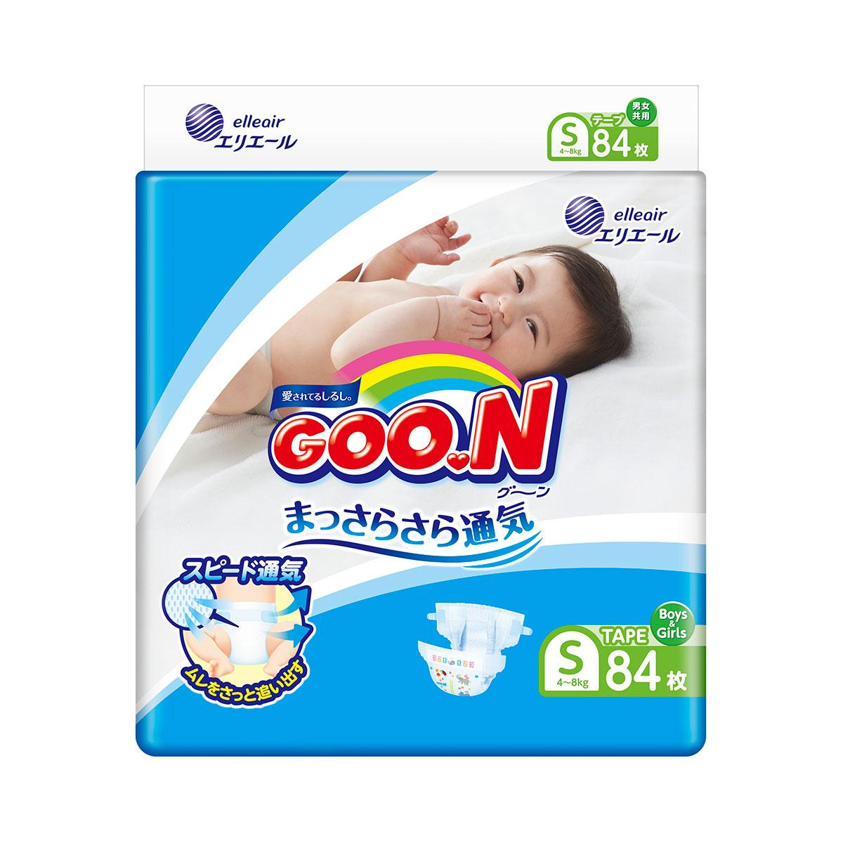 

Подгузники GOO.N для детей 4-8 кг (размер S, на липучках, унисекс, 84 шт)