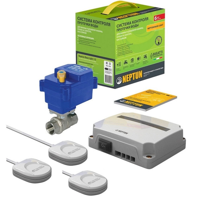 

Система контроля от протечки воды NEPTUN BUGATTI BASE LIGHT 1/2 проводной в комплекте 3 проводных датчика