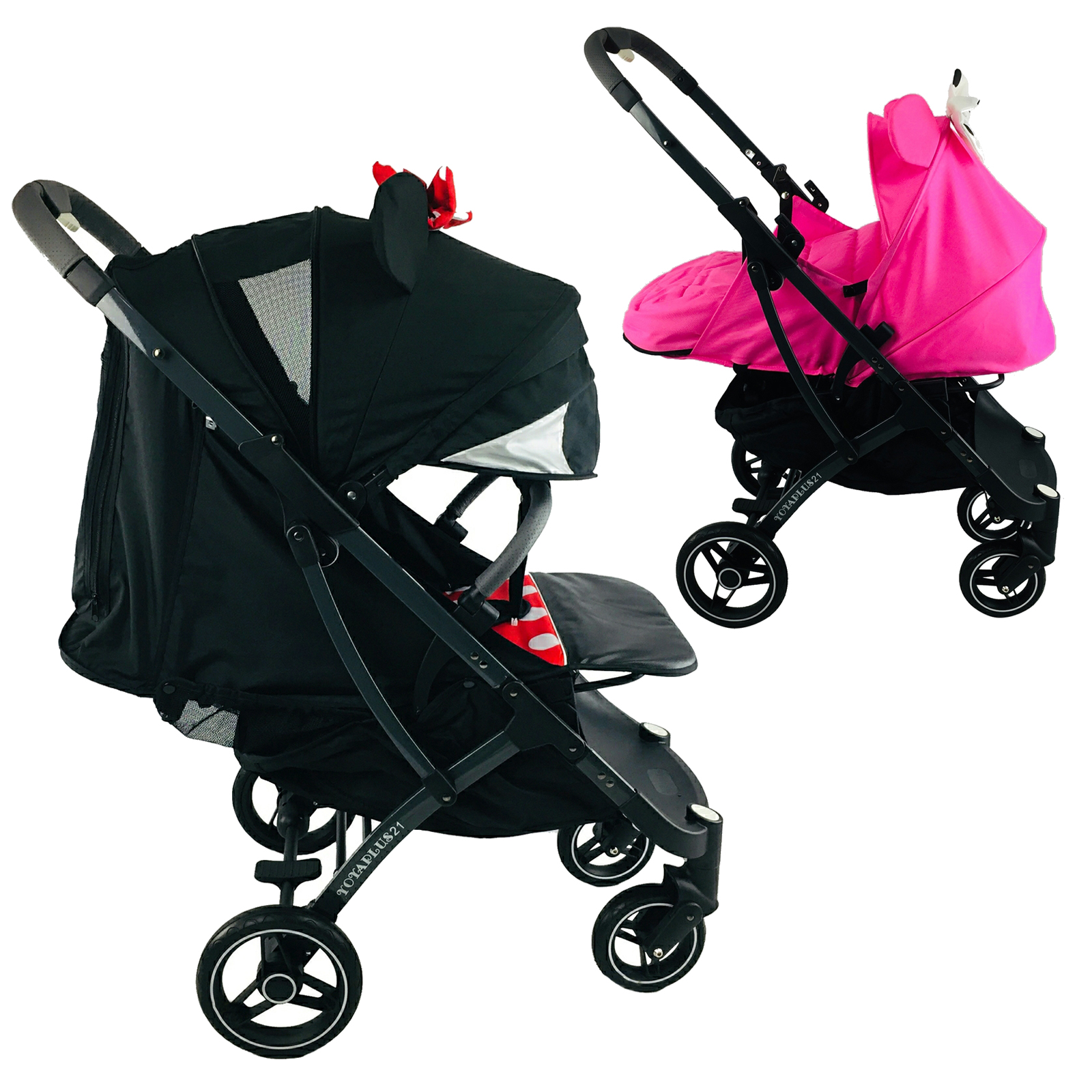 

Коляска Yoya Plus Pro-21 2в1 на молнии с Большим дождевиком и Бампером для кормления Минни с люлькой минни розовая