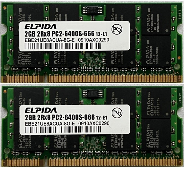 Оперативная память Elpida SoDimm 4Gb (2*2Gb) DDR2 800MHz PC2-6400 CL6 ...