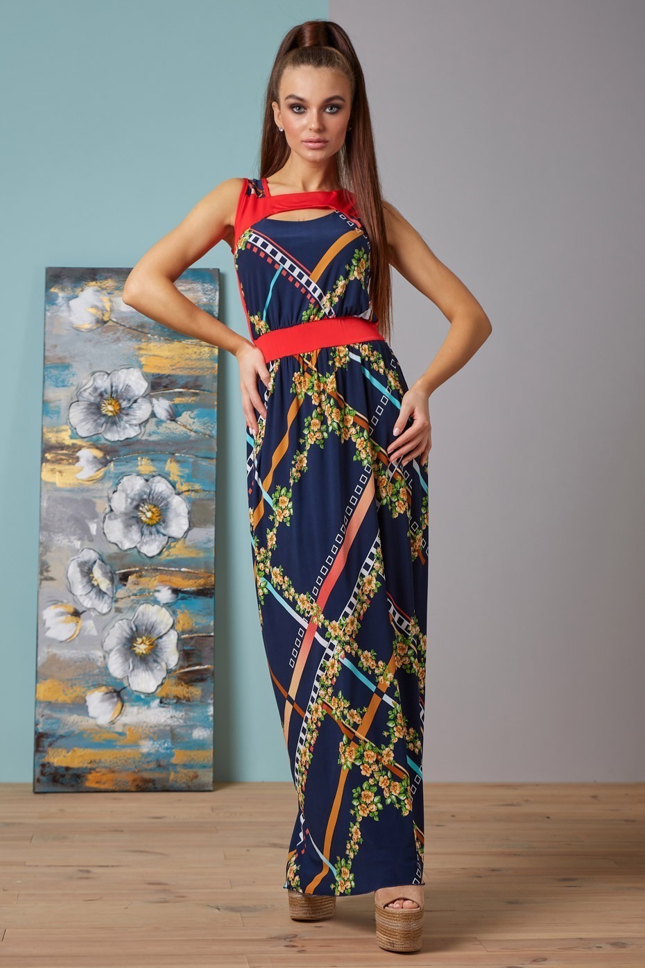 

Женское Seventeen платье из микромасла в пол с принтом и красным поясом цвет синий - (408.0932, Женское Seventeen платье из микромасла в пол с принтом и красным поясом цвет синий L-XL (408.0932)