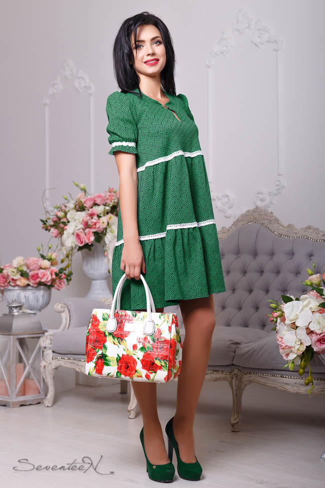 

Женское Seventeen платье из бенгалина с белыми полосами и рюшей цвет зеленый S (776.2122)