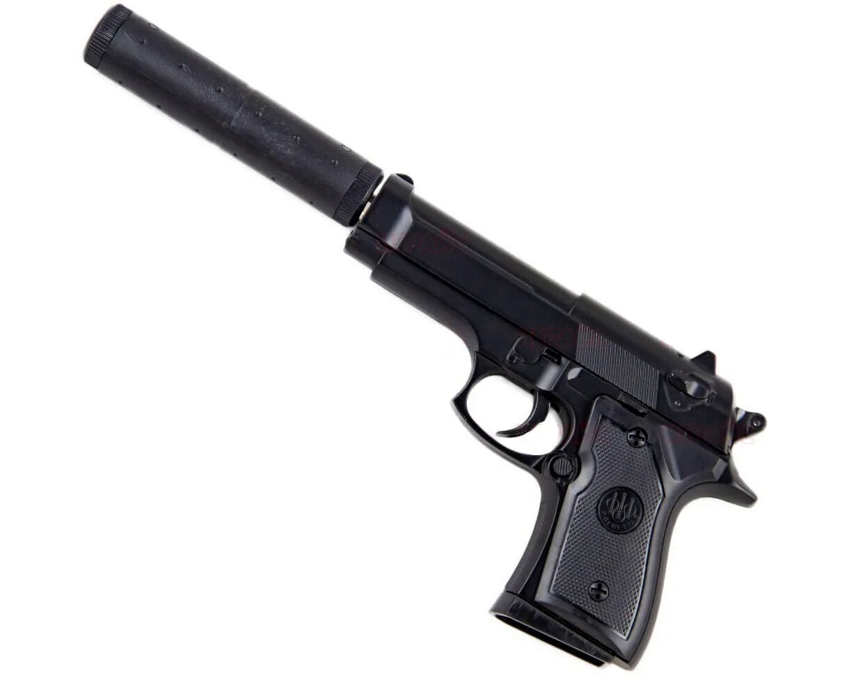 Дитячий Пістолет на кульках із Глушником V1+ Beretta металевий Чорний ...