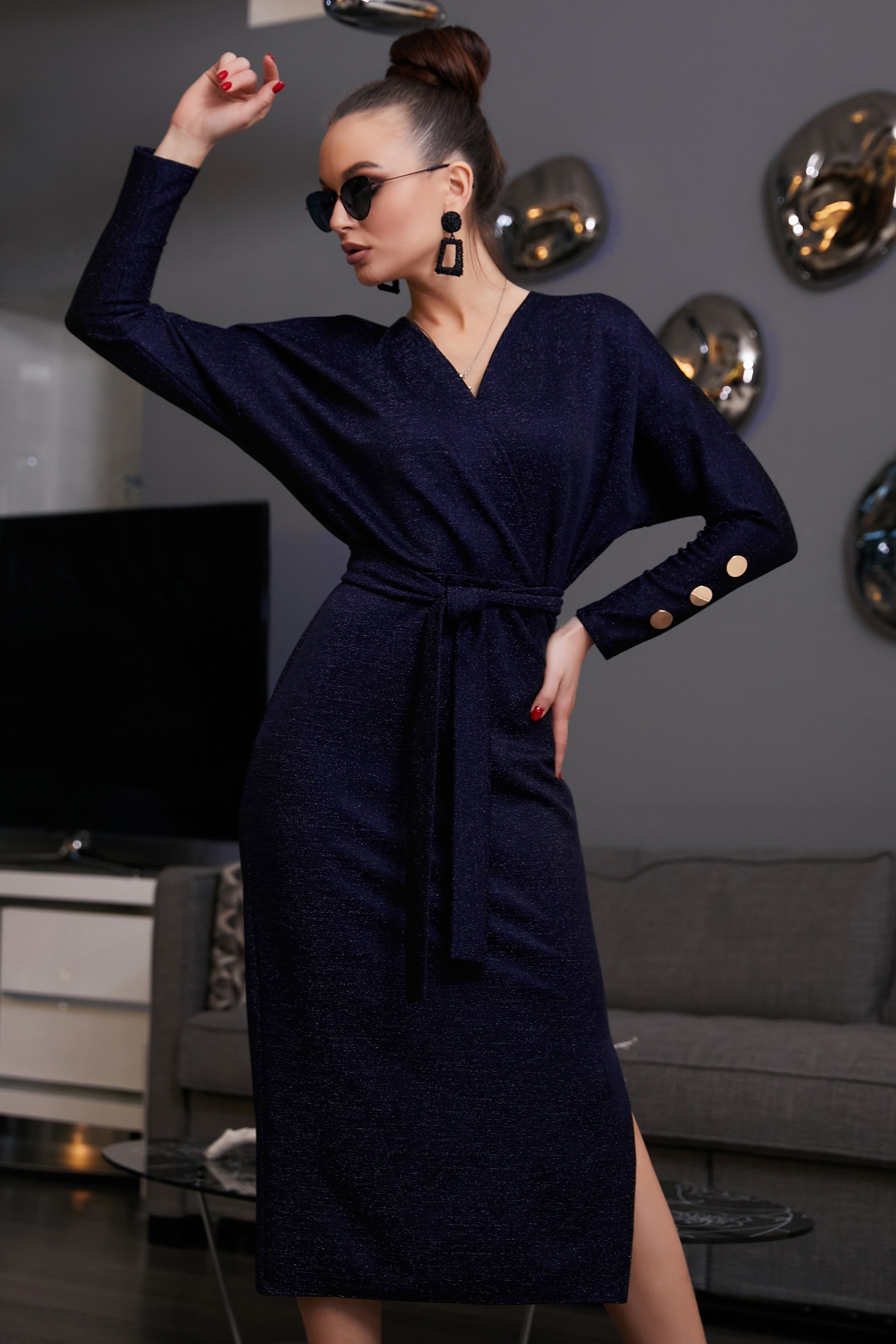 

Женское Seventeen трикотажное платье на запах с V-образным вырезом цвет синий S-M (1266-1.3982)