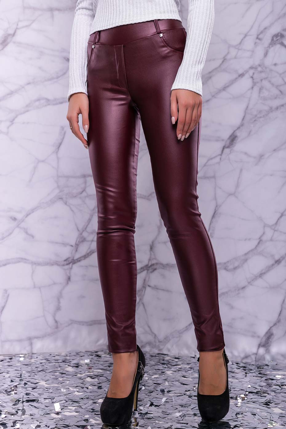 

Женские Seventeen лосины из эко-кожи на флисе среденей посадки цвет бордовый S (1077.3001)