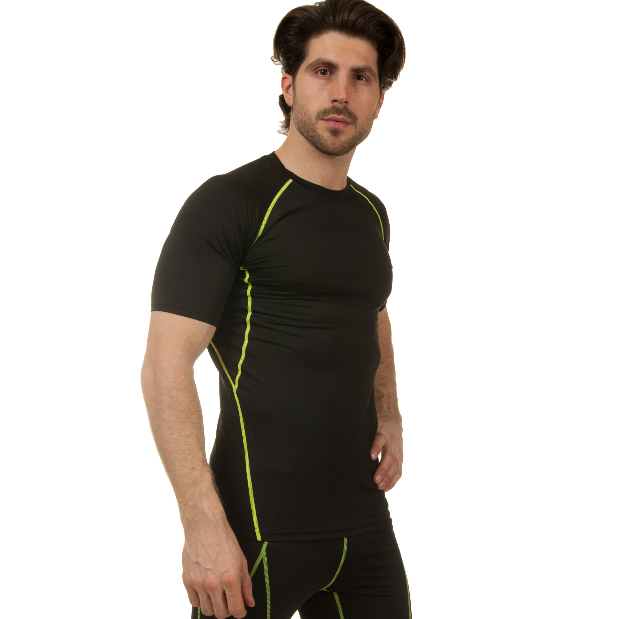 

Компрессионная мужская футболка с коротким рукавом LD-1103 размер L 46-48 черный-салатовый /2