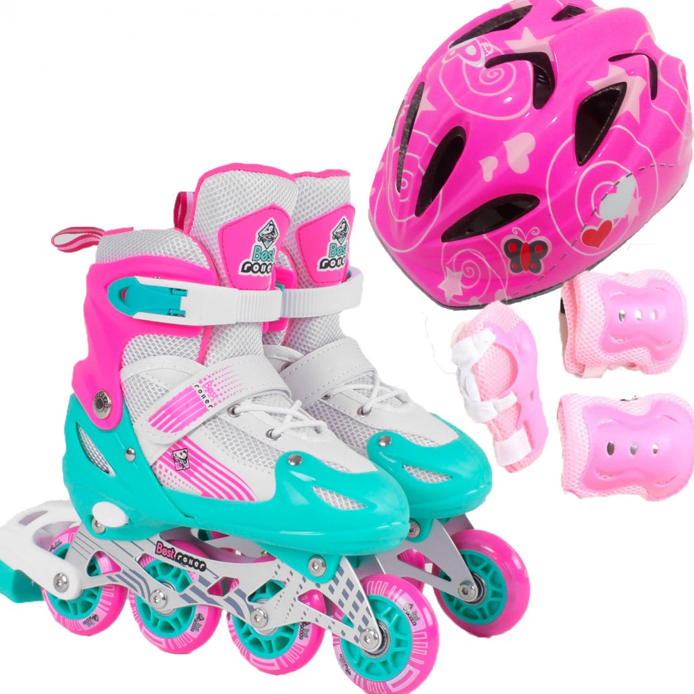 

Ролики детские раздвижные Набор Magic Disney 2020, 30-33 Heart Бирюзовый Защита + Шлем Pro c регулировкой