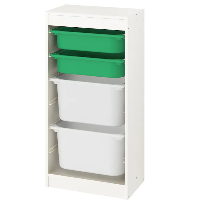 

Стелаж для іграшок Ikea Trofast білий 46х30х94 із зеленими і білими ящиками