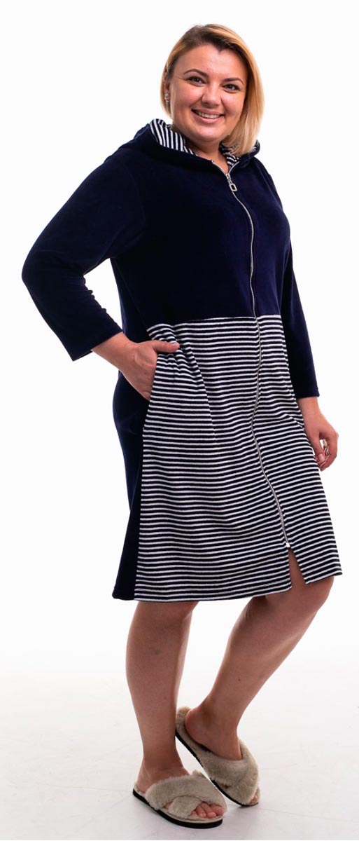 

Халат женский Bonita ТМ Бонита, велюровый с капюшоном, темно-синий с черно-белым  р (Н061, Халат женский Bonita ТМ Бонита, велюровый с капюшоном, темно-синий с черно-белым 48 р (Н061)