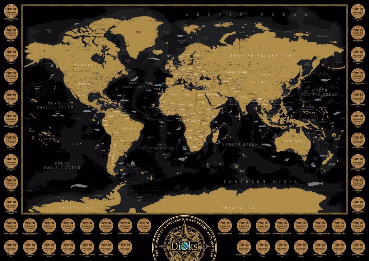 

Велика Скретч карта Original на Англійській 594×841см Твердий ламінований папір