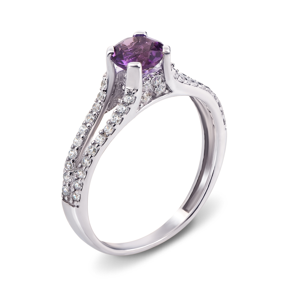 

Серебряное кольцо с аметистом и фианитами 000136330 17.5 размера