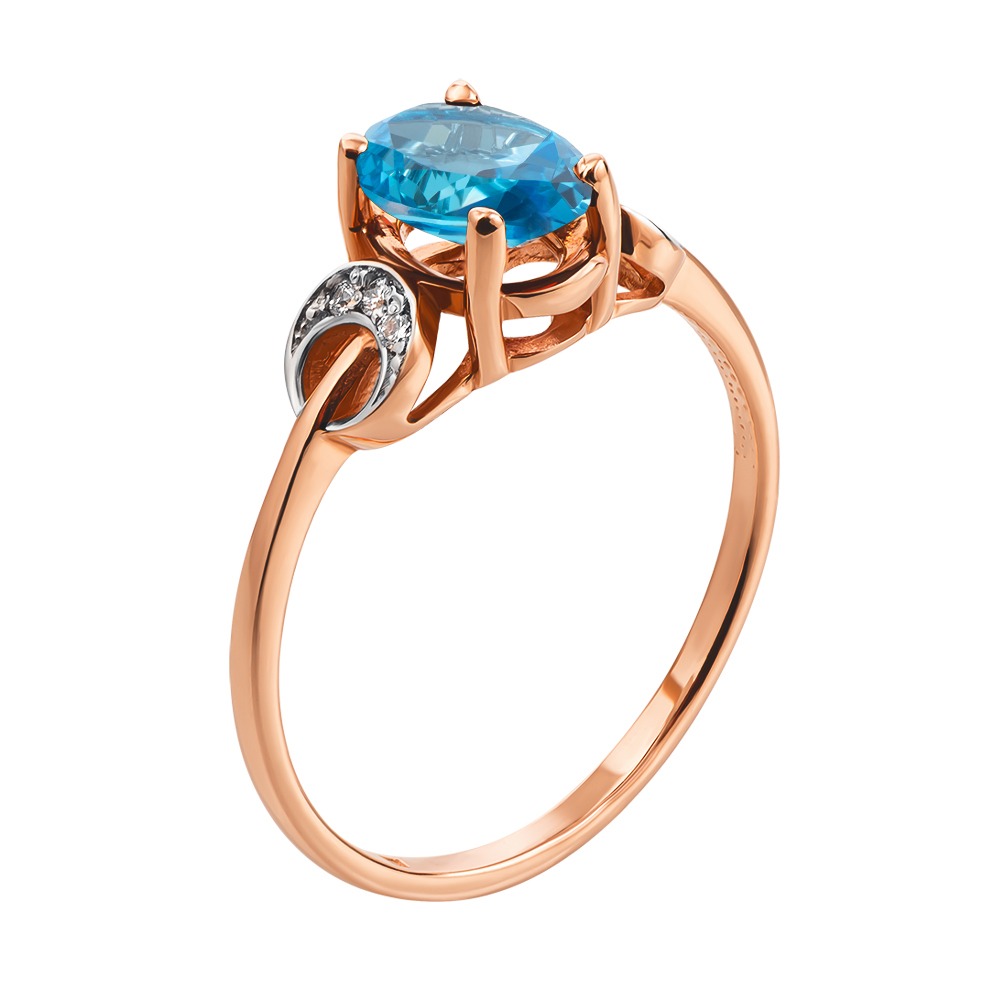 

Золотое кольцо в комбинированном цвете с голубым топазом и цирконием 000135813 18.5 размера