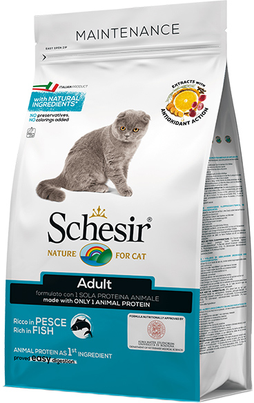 

Сухой монопротеиновый корм для взрослых котов Schesir Cat Adult Fish с рыбой 1.5 кг (8005852760531)