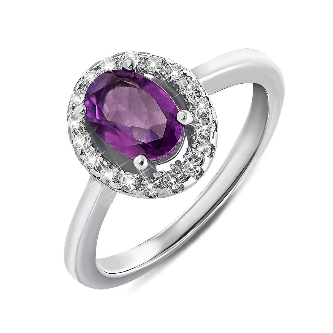 

Серебряное кольцо с аметистом и фианитами 000135307 16 размера