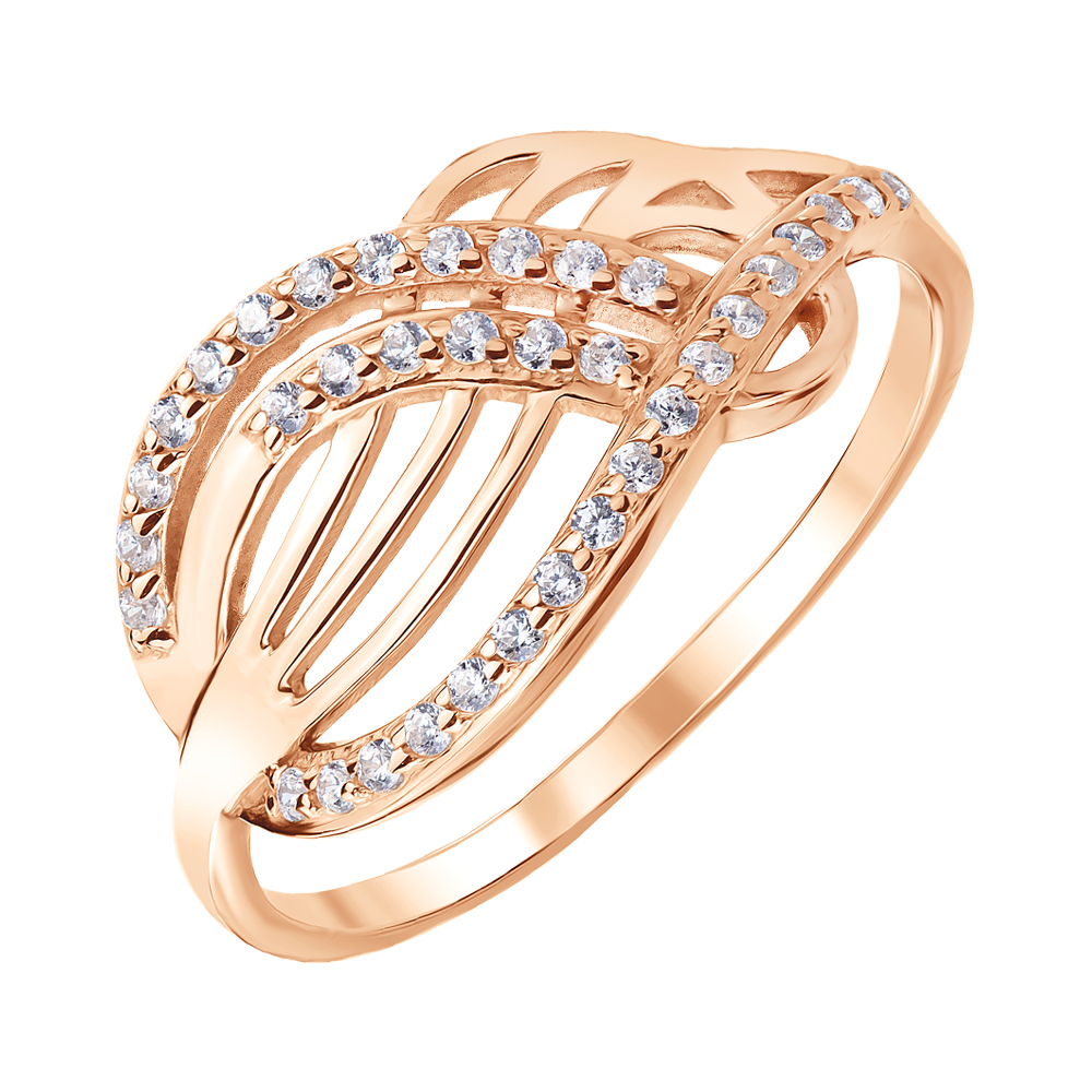 

Золотое кольцо Танец линий с дорожками фианитов по узорной шинке 000129080 18 размера