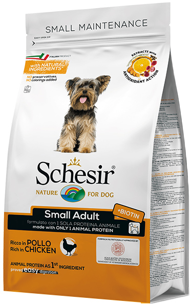 

Сухой монопротеиновый корм Schesir Dog Small Adult Chicken для взрослых собак малых пород с курицей 2 кг