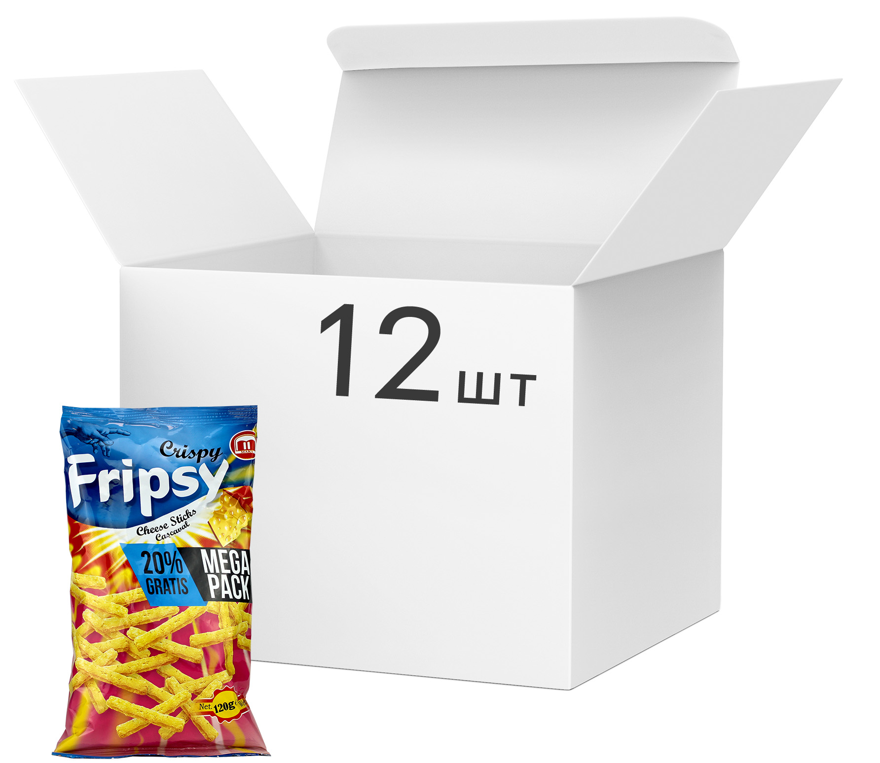 Упаковка чипсов Fripsy Mega Pack со вкусом сыра 120 г х 12 шт .