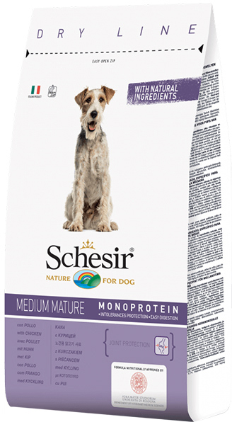 Акція на Сухой монопротеиновый корм Schesir Dog Medium Mature для пожилых или малоактивных собак средних пород с курицей 3 кг (8005852160164) від Rozetka UA
