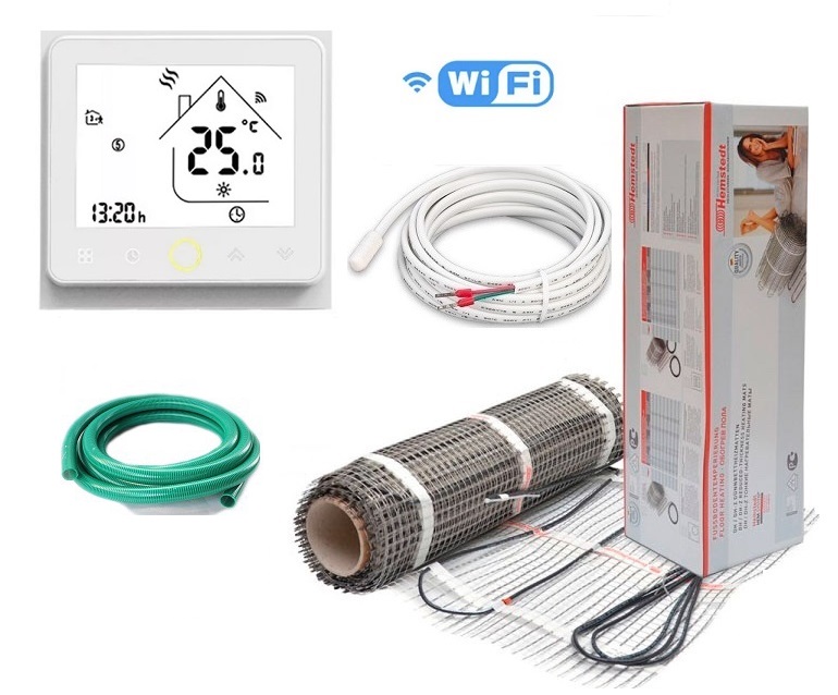 

Теплый пол Hemstedt двухжильный мат DH 12 м2 1800Вт в комплекте с программируемым сенсорным WiFi терморегулятором в комплекте(Vvp236)