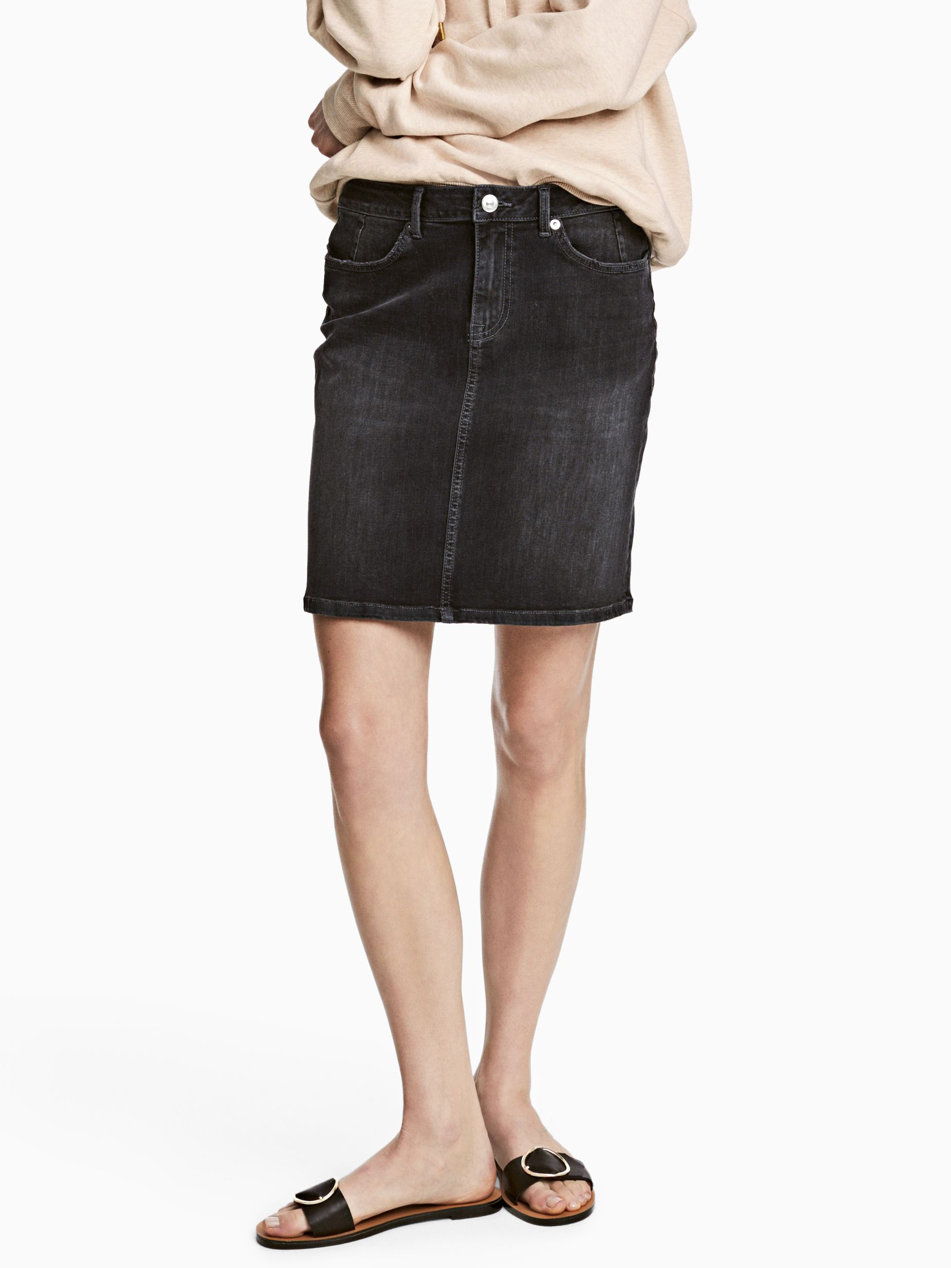 Акція на Спідниця джинсова міні літня жіноча H&M L.O.G.G. 0471927_чорн 32 Темно-сіра від Rozetka