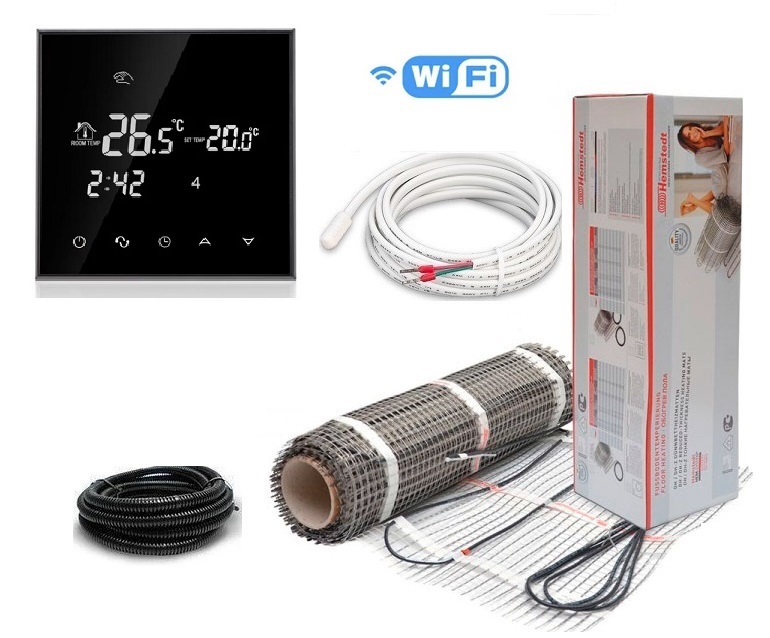 

Теплый пол Hemstedt двухжильный мат DH 1.5 м2 225Вт в комплекте с программируемым сенсорным WiFi Black терморегулятором в комплекте(301240)