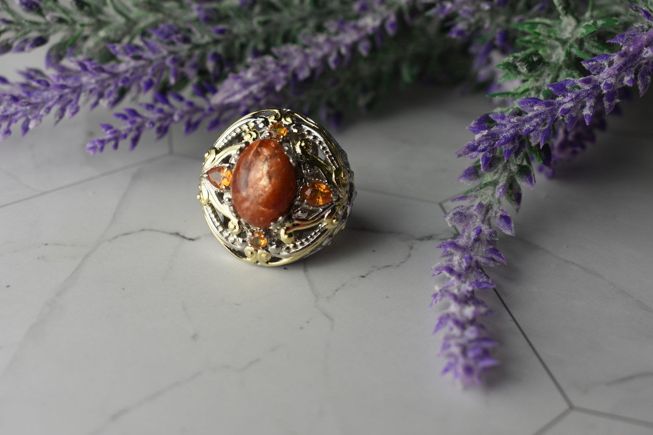 

Серебряное кольцо с Янтарем И Камнями Спессартин 262 Sky Jewelry 17 (165)
