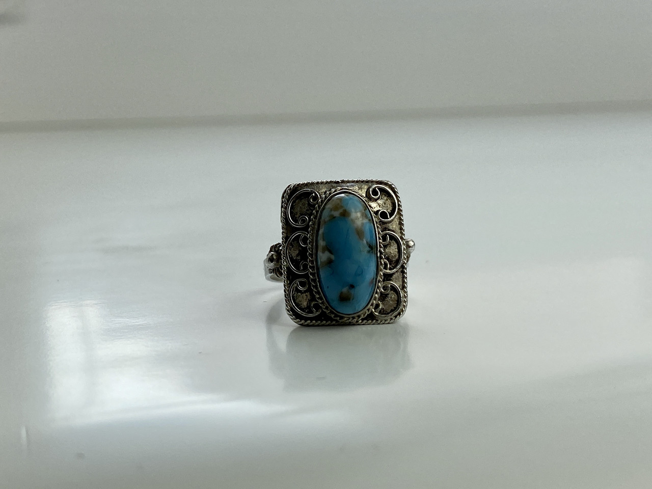 

Серебряное кольцо с Голубой Бирюзой Винтажное Sky Jewelry 16,5