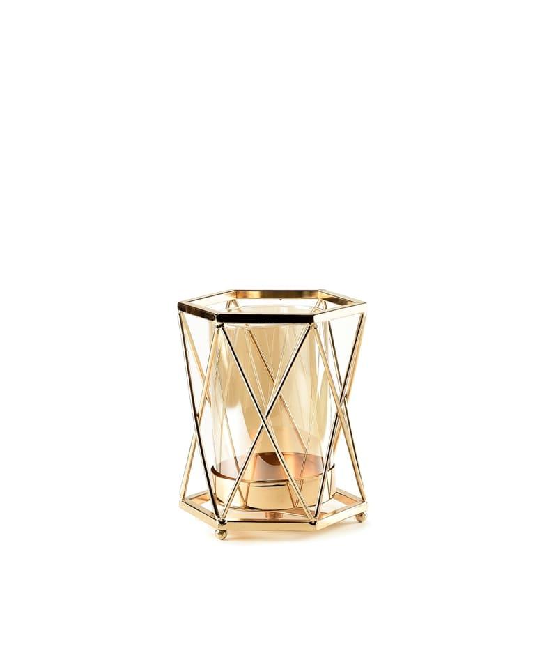 

Стеклянный подсвечник REMY-DECOR Golden Bowl 18 см. высотой в золотой оправе 1шт
