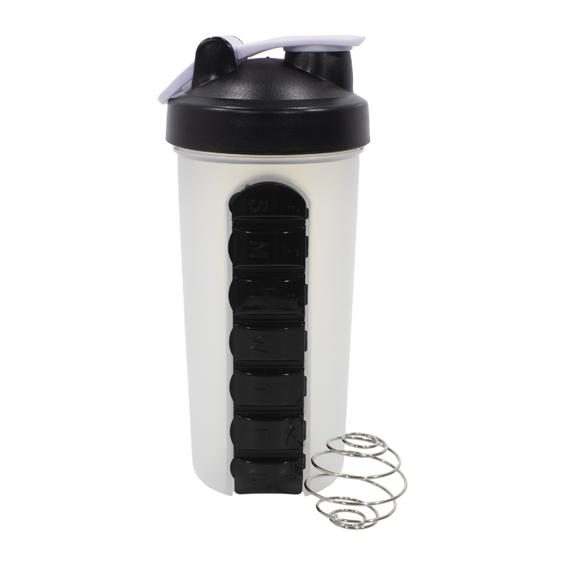

Спортивный шейкер Lesko HC925 Черный с отсеком под таблетки и пружиной 600ml