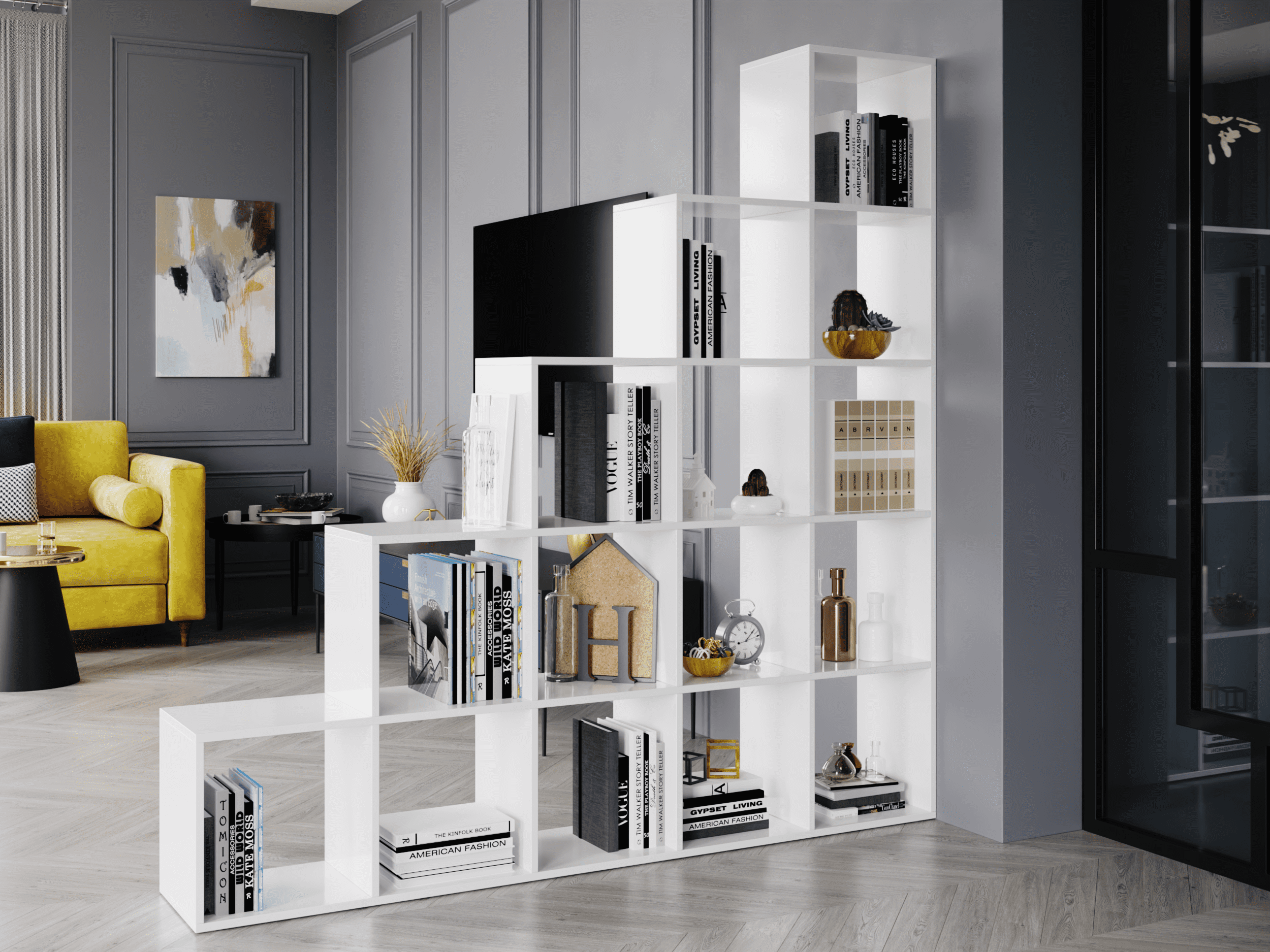 

Стеллаж для дома - лесенка 5 ступеней Rimos, книжная полка 1760х1760х300 мм Белый (Z-3_B)