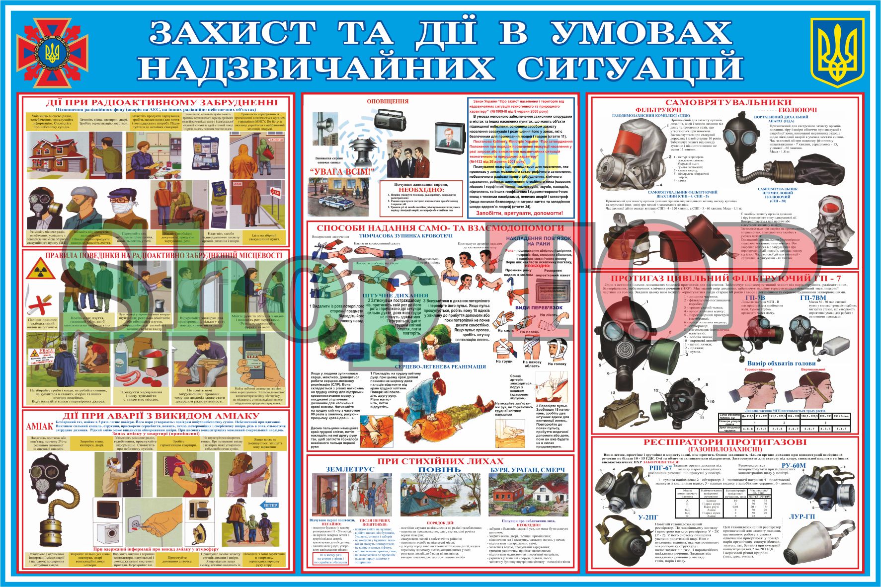 

Стенд пластиковый, информационный, БЖД, “ Захист та дії в умовах Н.С. ”, 1200х800мм.