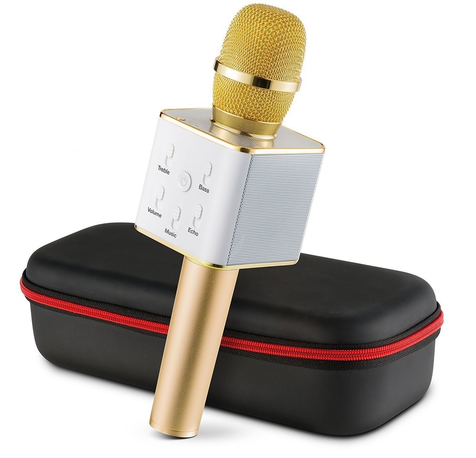 

Беспроводной караоке микрофон Q7 NBZ Bluetooth USB с чехлом Gold