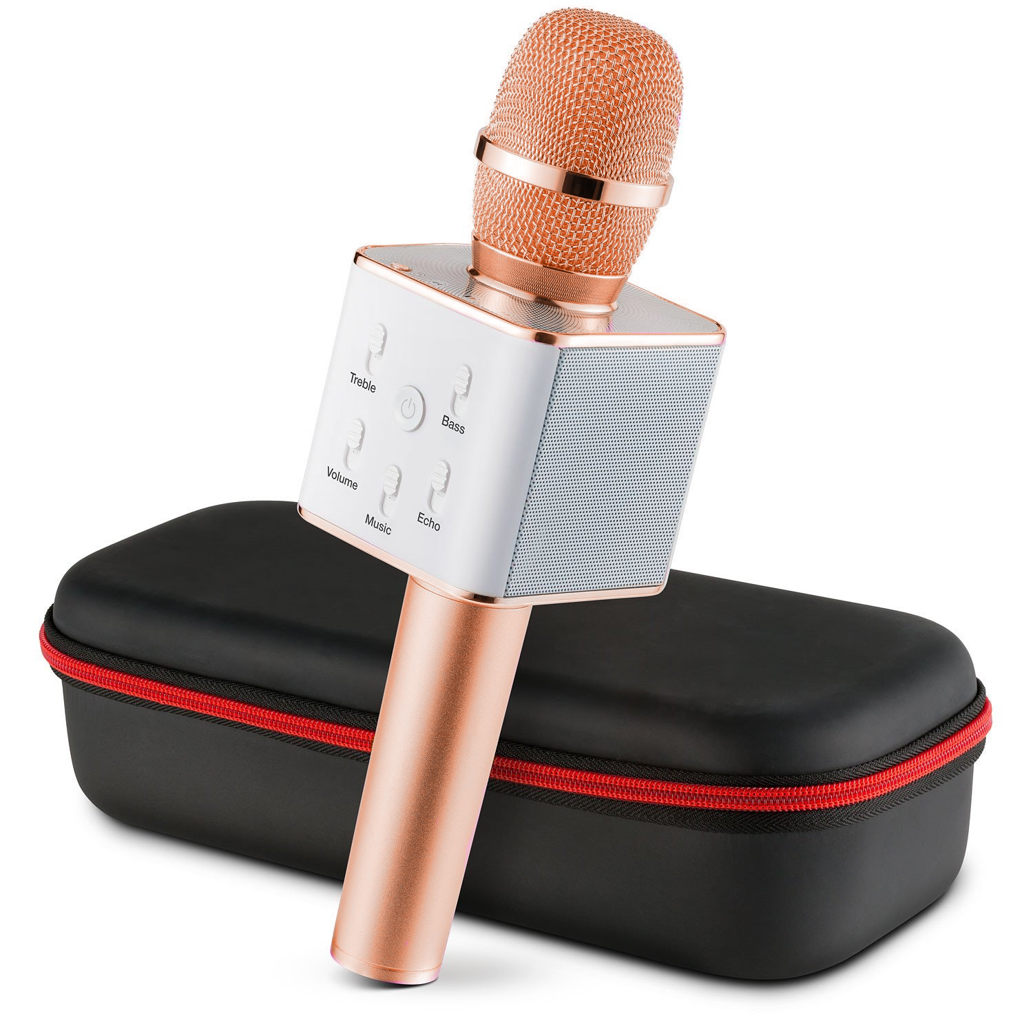 

Беспроводной караоке микрофон Q7 NBZ Bluetooth USB с чехлом Rose Gold