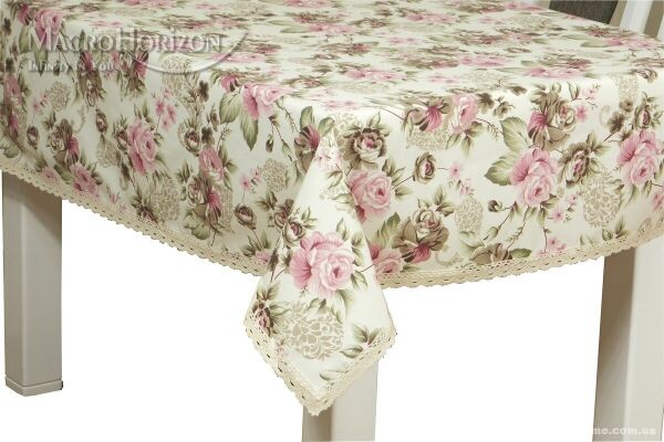 

Скатерть хлопковая MacroHorizon с кружевом Darcy Beige, Круг 180 см
