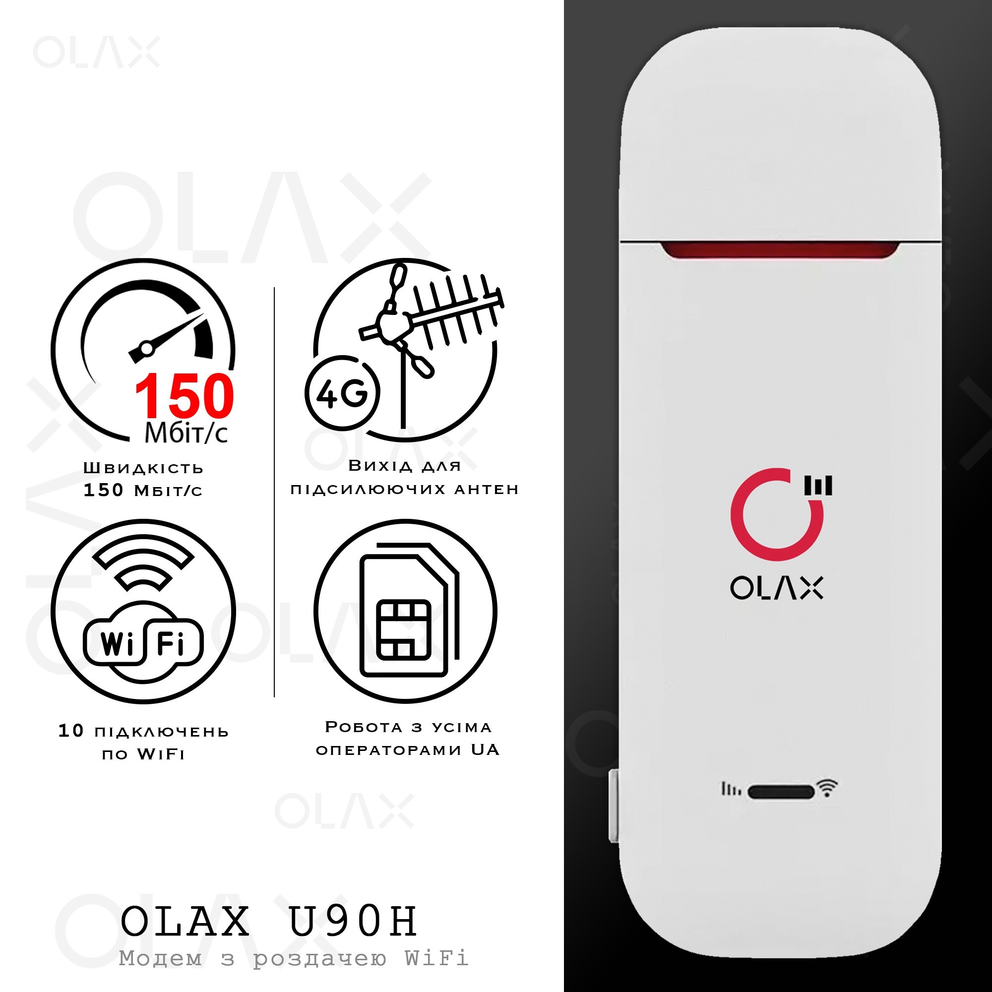 3G/4GLTE WiFi модем OLAX U90H LTE | Скорость до 150 Мбит/с (Cat.4 ...