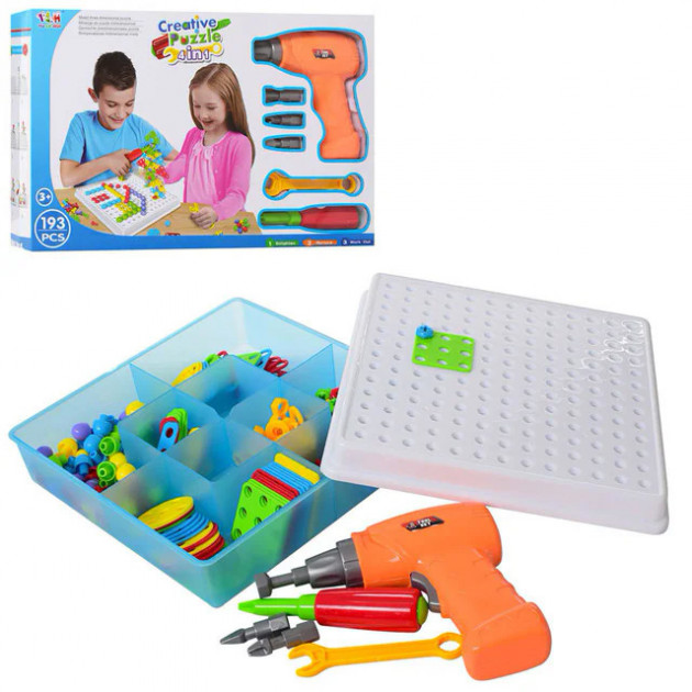 

Мозаика конструктор детский набор инструментов с мозаикой с шуруповертом Creative Puzzle 4 in 1