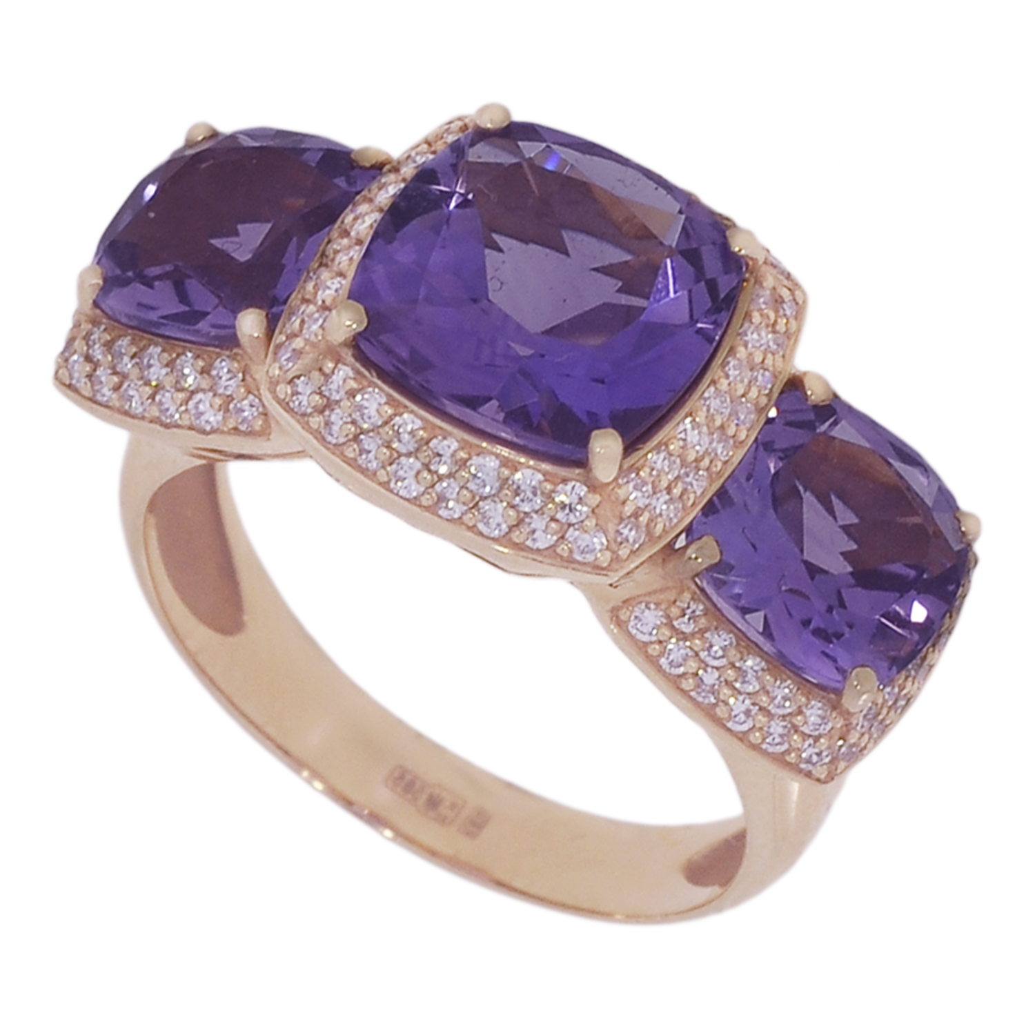 

Золота каблучка з аметистами 16.5 cava.cool