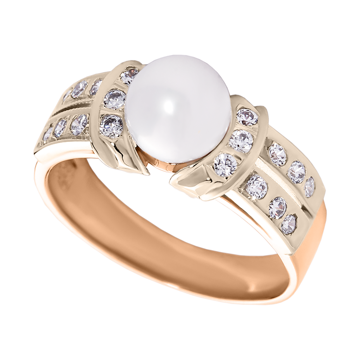 

Золота каблучка з перлиною та діамантами 15.5 cava.cool