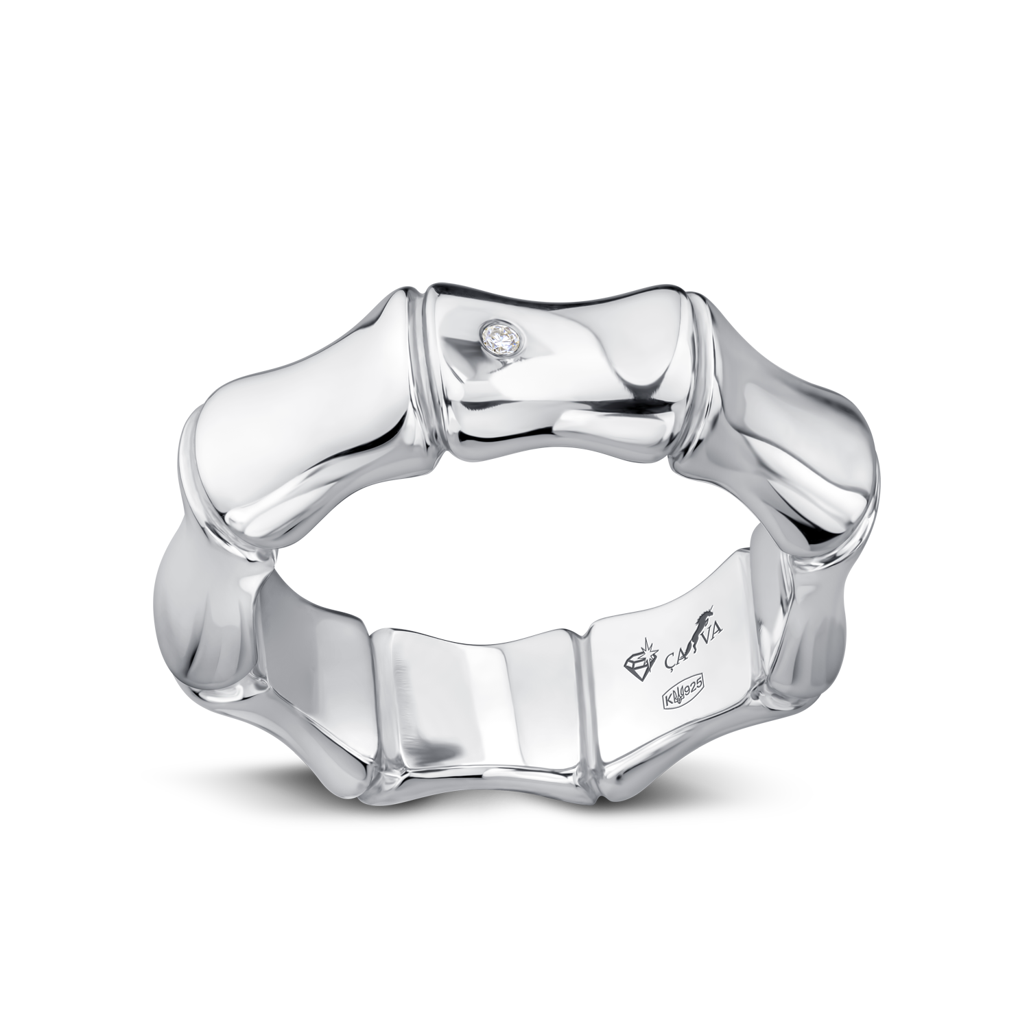 

Срібна каблучка з діамантом бамбук широкий 21 cava.cool