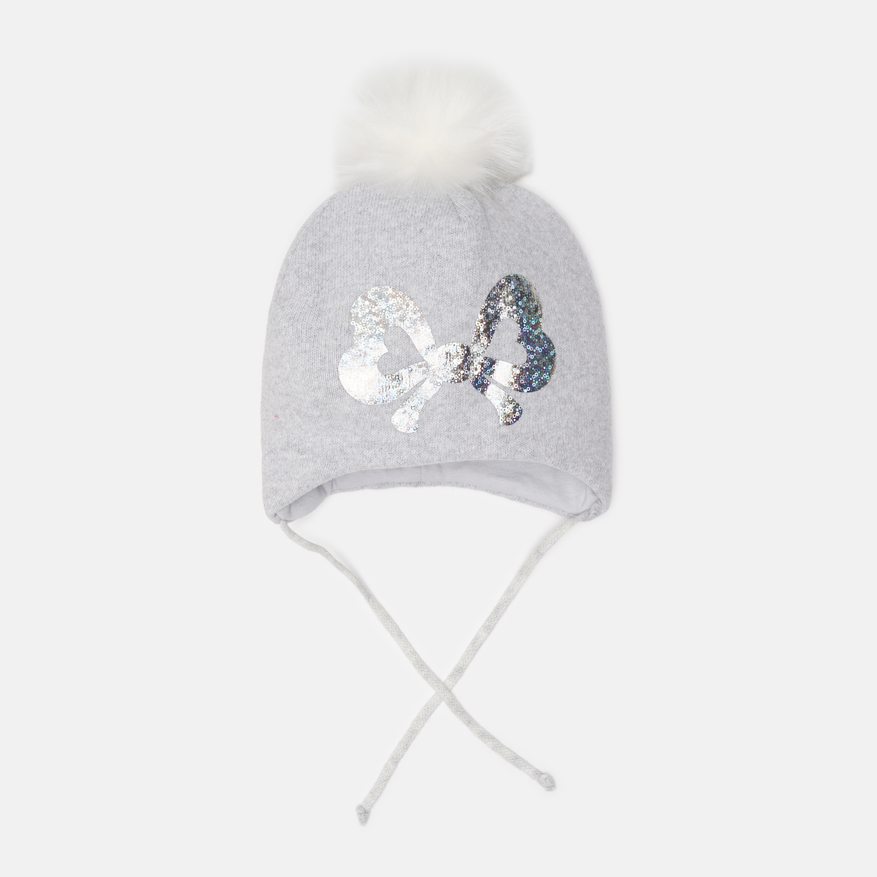 Акція на Дитяча зимова шапка в'язана на зав'язках з помпоном для дівчинки Broel Chika ZB13641O8BRO-019 45 см Світло-сіра від Rozetka