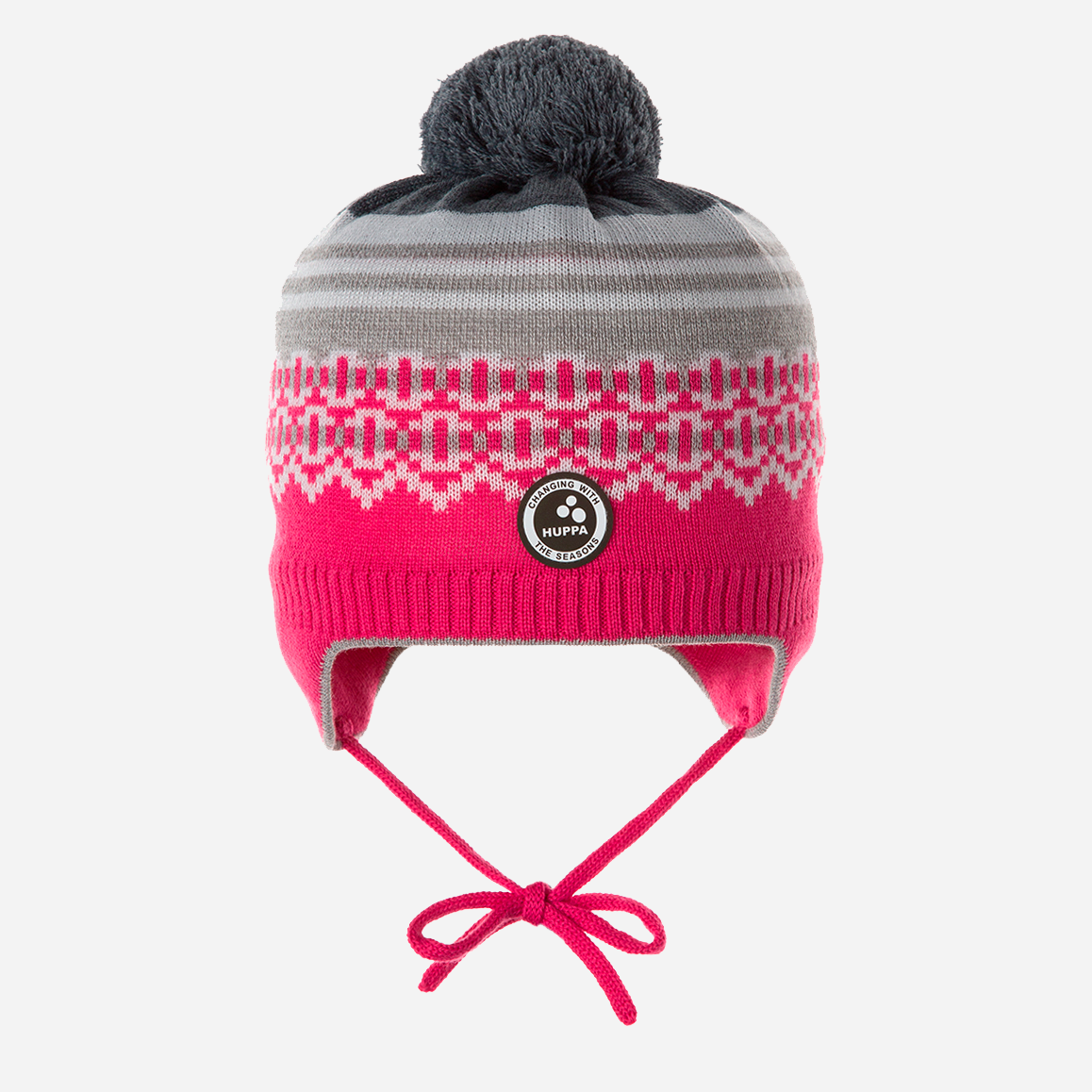 Акція на Дитяча зимова шапка в'язана на зав'язках з помпоном для дівчинки Huppa Francis 94400008-00063 51-53 см від Rozetka
