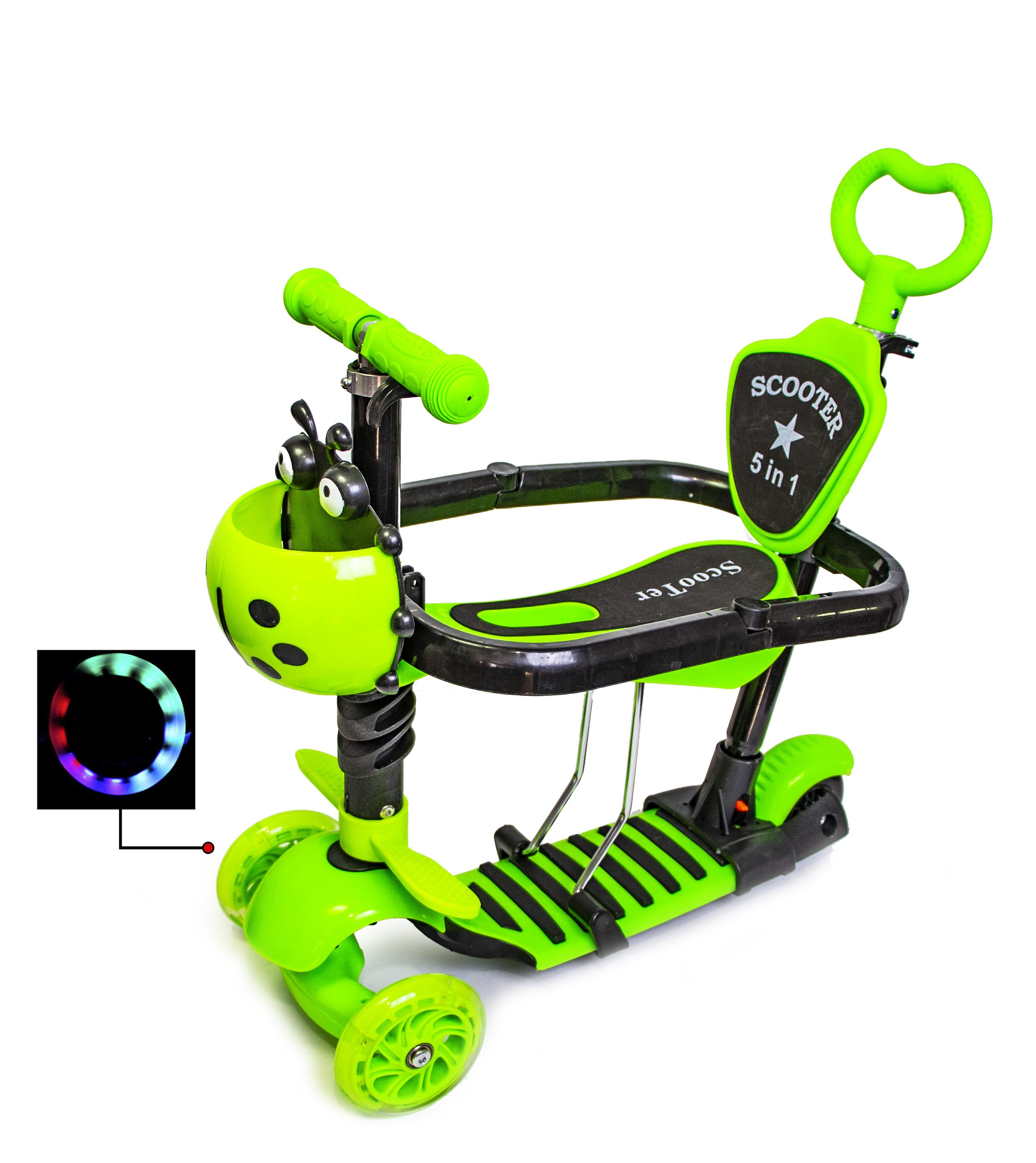 

Самокат детский Scale Sports Kinder с сиденьем и родительской ручкой Божья коровка зеленый