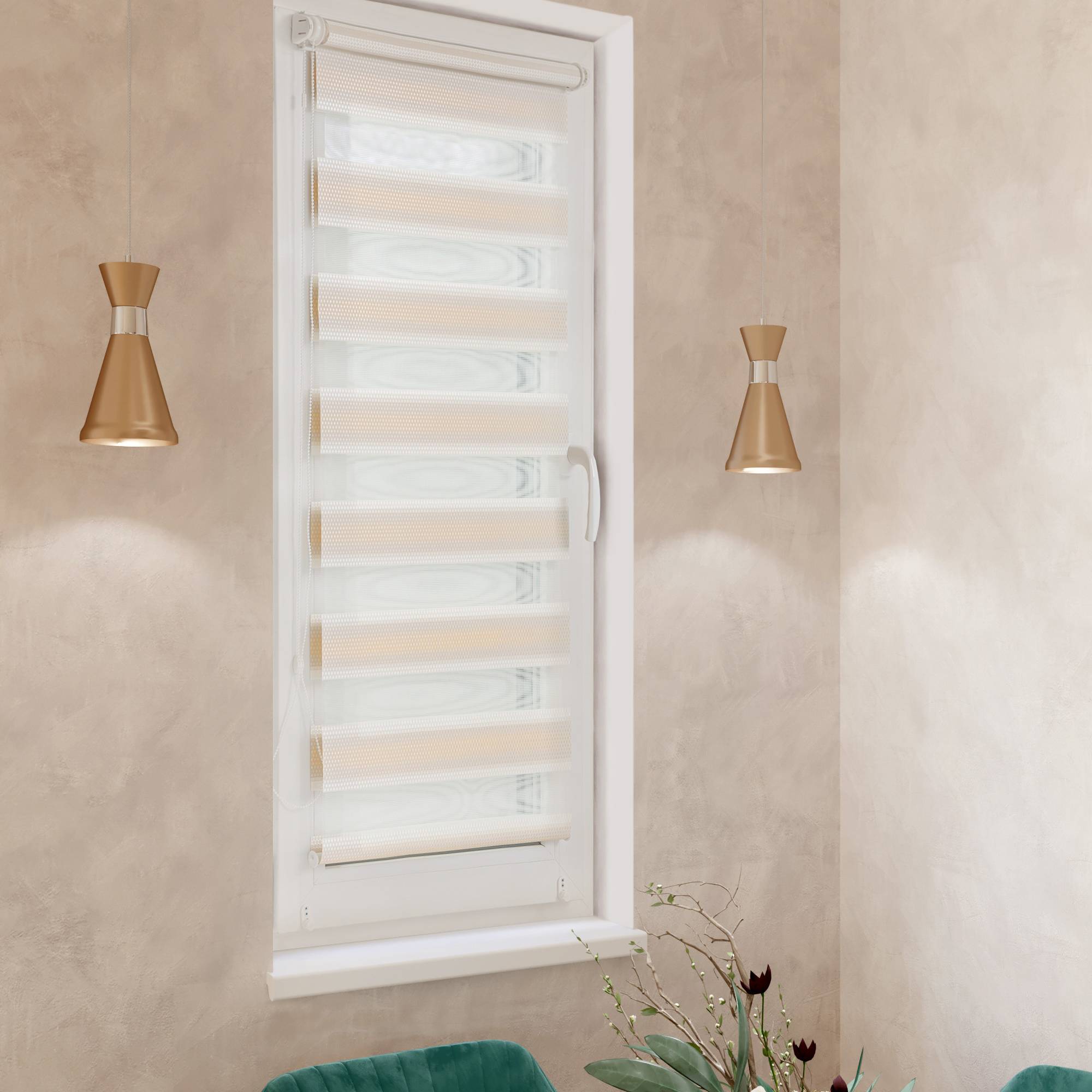 

Ролет тканевый Roll deLuxe День Ночь Мозаика золото 150x160 см