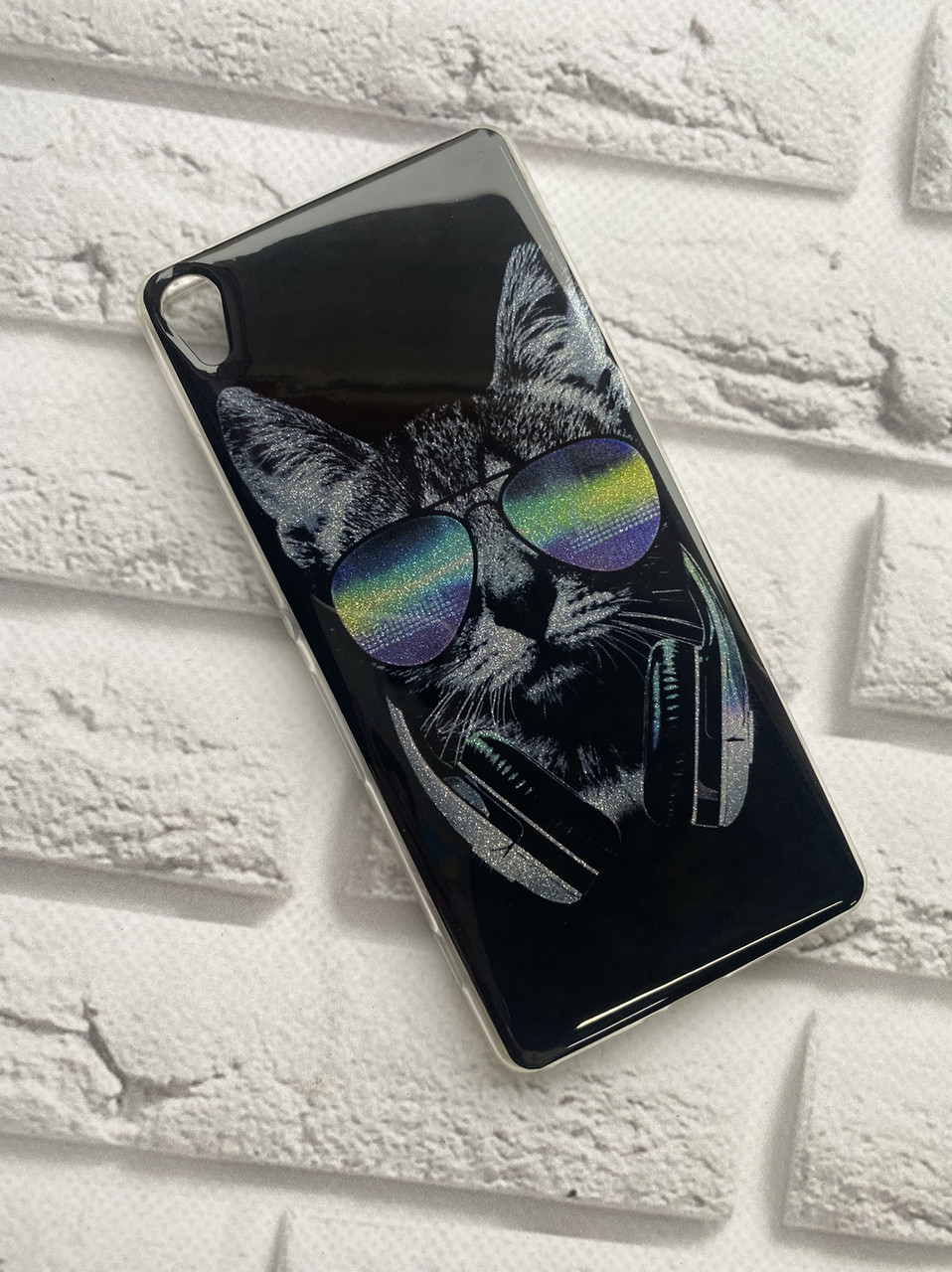 Силиконовый чехол с блестками для Sony XA Кот в очках – фото, отзывы ...