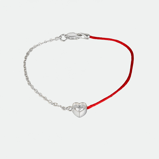 

Браслет Jewel-case Красный шелковый с серебряной цепочкой и сердцем с камнем 4017-kr 16.0